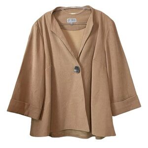 JM Collection Buttoned Swing Jacket Camel Tan Brown Lagenlook Size Large